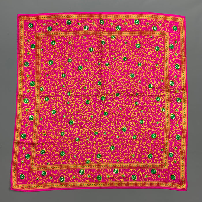 OSCAR DE LA RENTA Fuchsia & Orange Abstract Floral Silk Scarf