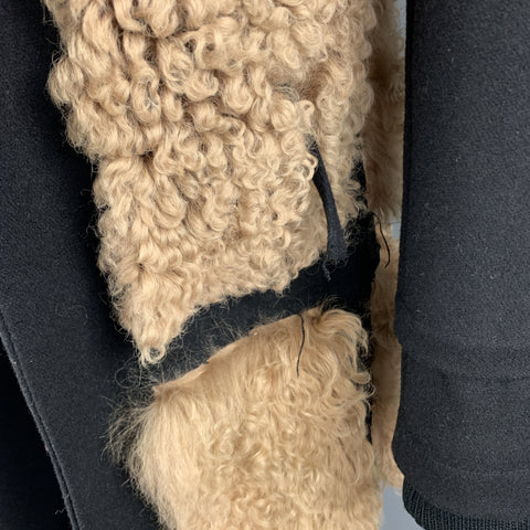 HOOD BY AIR Size 36 Black & Tan Fur Panel Layer Hooded Coat