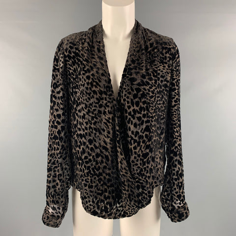L'AGENCE Size M Brown Viscose Silk Animal Print Tied Front Casual Top