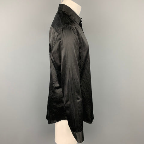 GIORGIO ARMANI Size M Black Silk / Cotton Button Up Long Sleeve Shirt