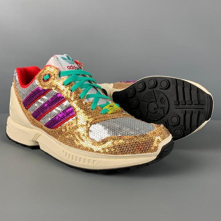 ADIDAS Size 8.5 Gold Multi-Color Sequined Low Top Metallic Zx 6000 Sneakers