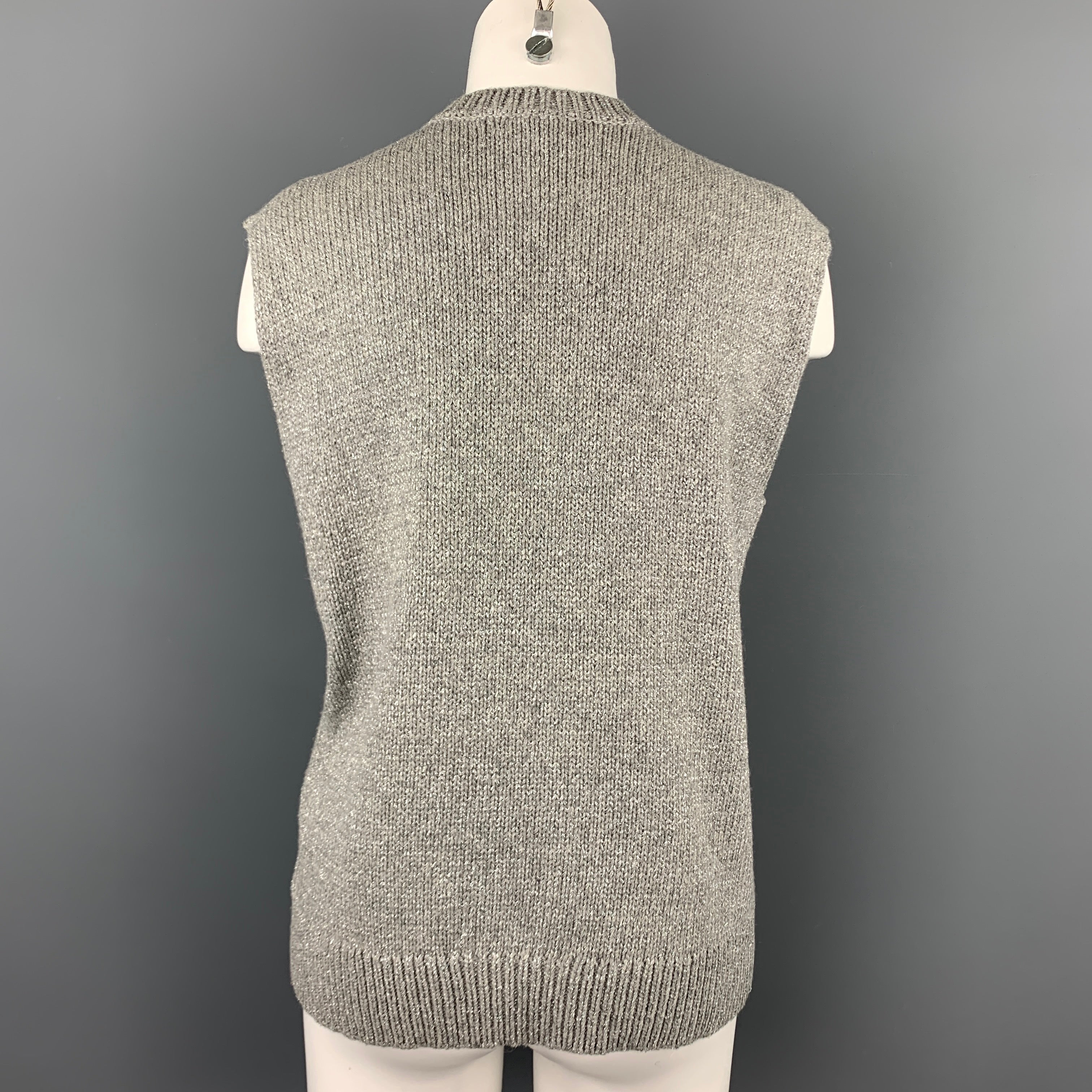 DRIES VAN NOTEN Size S Silver Knitted Geometric Wool Blend