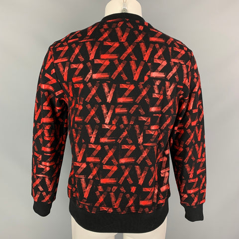 VERSUS by GIANNI VERSACE Size XS Black & Red Print Cotton Crew-Neck Sweatshirt