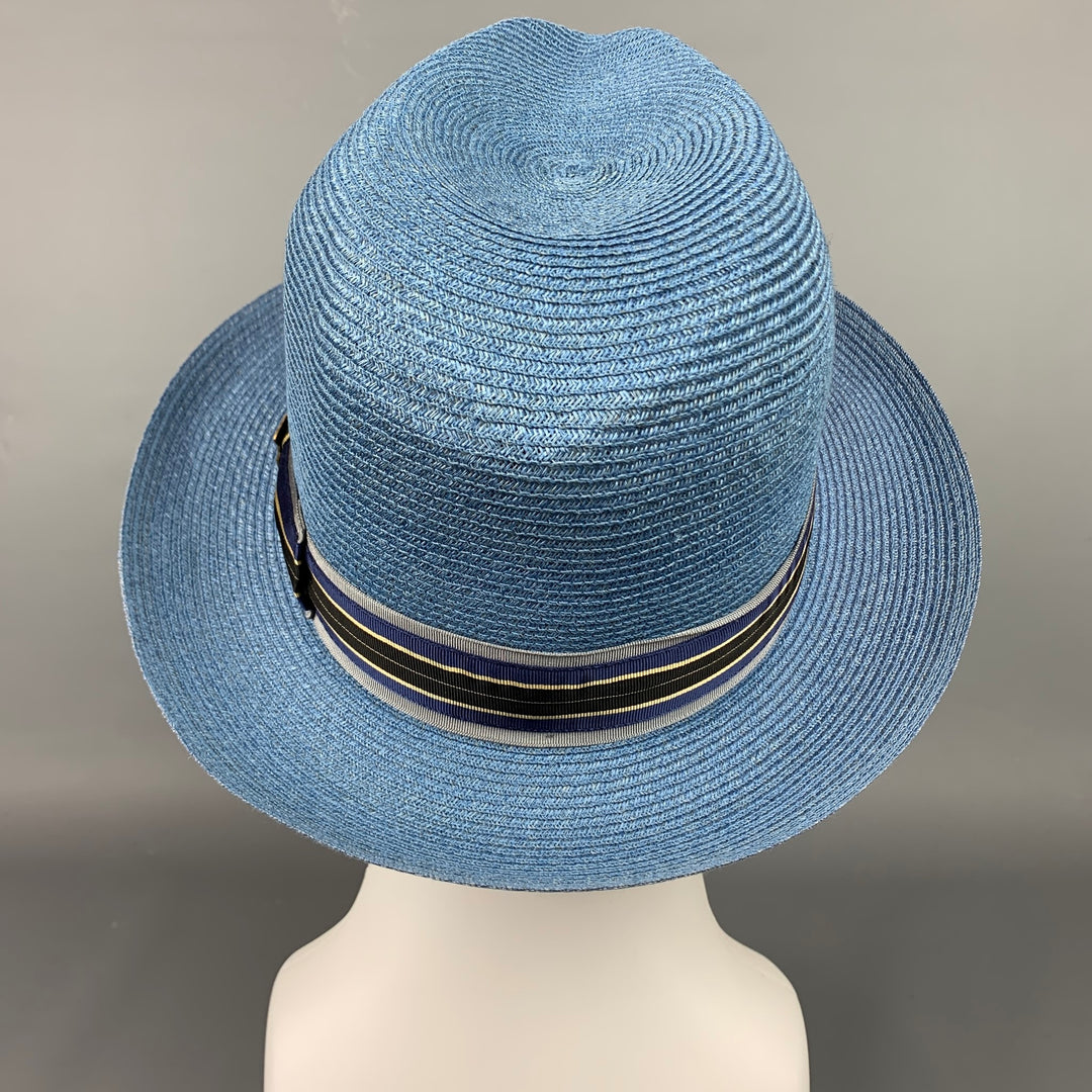 BILTMORE Size 7 3/8 Blue Raffia Fedora Hat