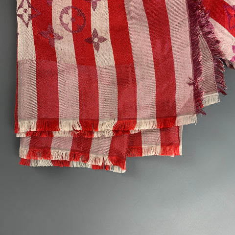 LOUIS VUITTON Red White Stripe Silk Blend Scarves & Shawls