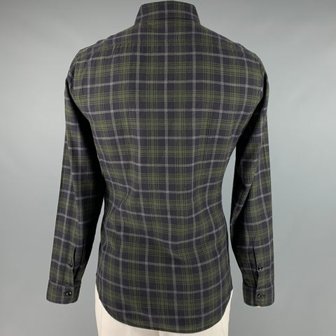 TOM FORD Size XL Black Green Plaid Cotton Button Down Long Sleeve Shirt