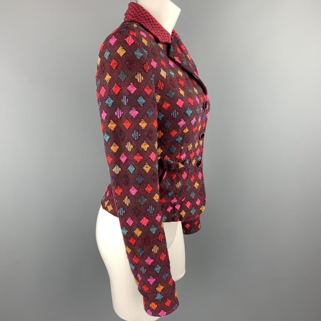 ETRO Size 6 PLum Multi-Color Print Wool Blend Knit Cropped Blazer