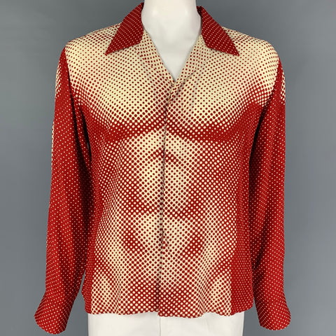 JEAN PAUL GAULTIER Printemps 1996 Taille L Chemise Imprimé Trompe l'œil Torse Rouge Beige