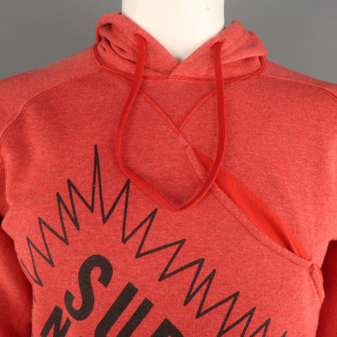WALTER VAN BEIRENDONCK Size M Red Graphic Cotton Hooded Sweatshirt Sweater