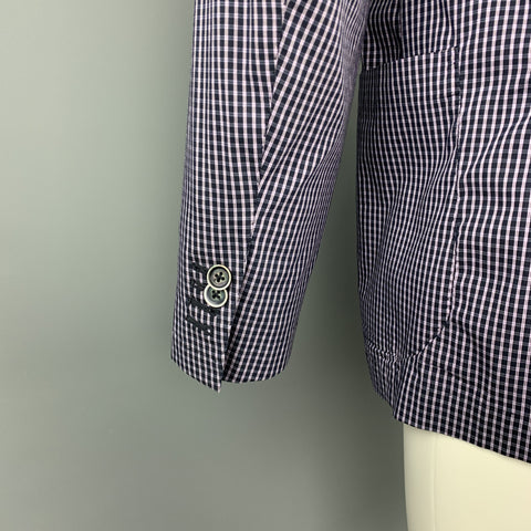 CORNELIANI Size 36 Navy & Lavender Plaid Cotton Blend Sport Coat