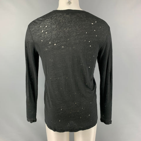 IRO Marvina Taille S T-shirt à manches longues en lin vieilli noir