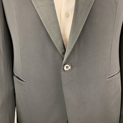 RALPH LAUREN Size 42 Black Wool Satin Peak Lapel Tuxedo Sport Coat