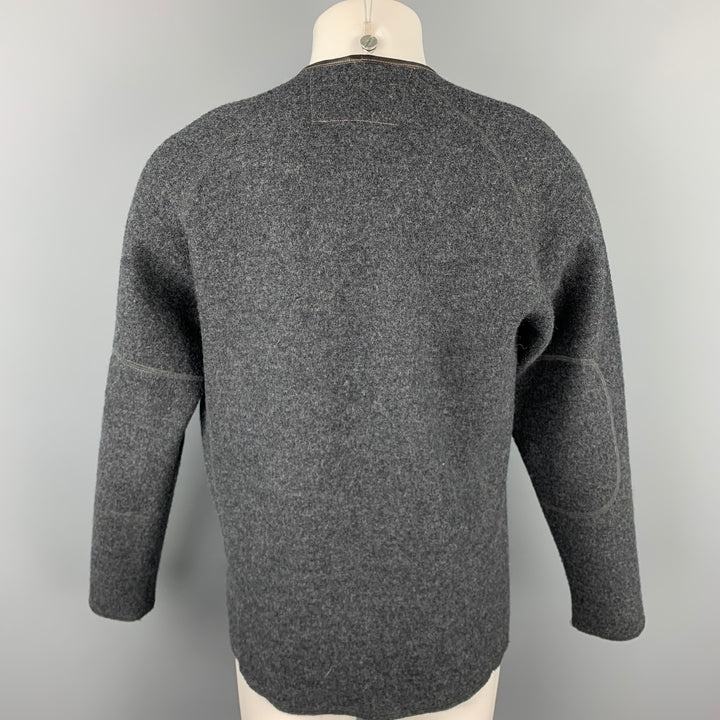 RYAN ROBERTS Size M Charcoal Textured Wool Snaps Cardigan