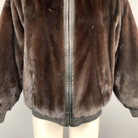 NEIMAN MARCUS Size M Brown Fur & Black  Leather Reversible Jacket