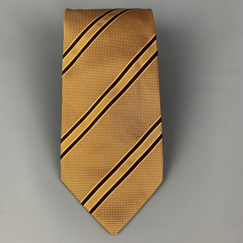 BRIONI Gold Black Diagonal Stripe Silk Tie