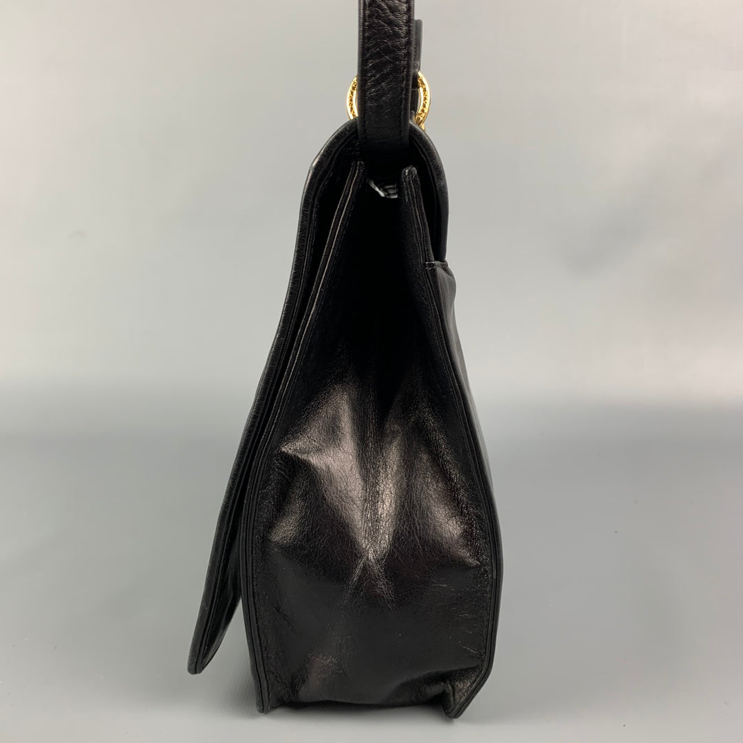 Vintage LANVIN Black Leather Top Handles Handbag