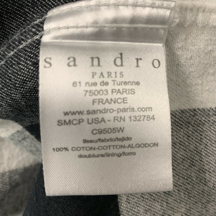 SANDRO Camisa Manga Larga Franela De Algodón A Cuadros Blanco Y Negro Talla M