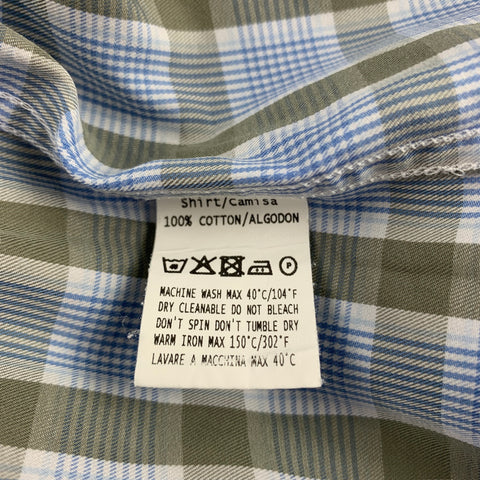 ERMENEGILDO ZEGNA Size L Blue & Olive Plaid Cotton Button Up Long Sleeve Shirt