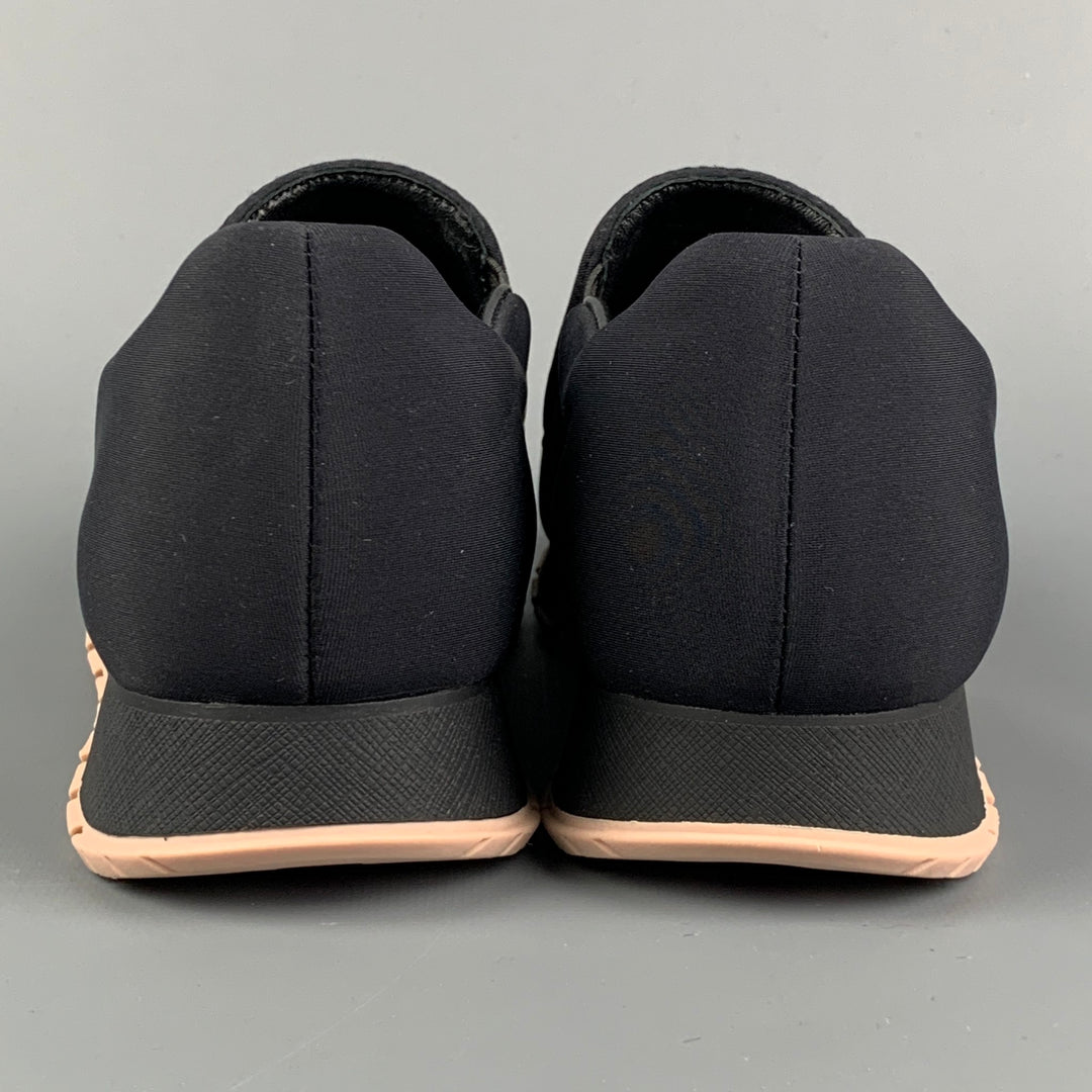 PRADA Size 7.5 Black &  Pink Nylon Mesh Slip Sneakers