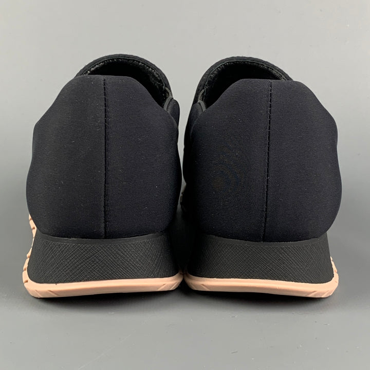 PRADA Size 7.5 Black &  Pink Nylon Mesh Slip Sneakers