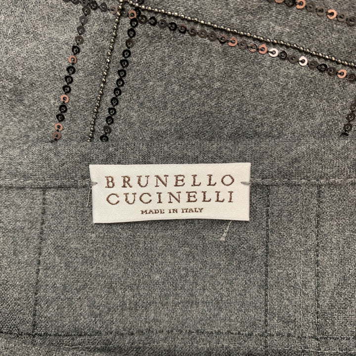 BRUNELLO CUCINELLI Size S Grey Sequin Monili Plaid Short Sleeve Top