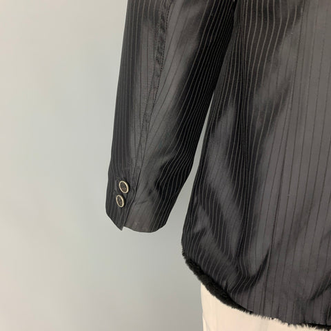 GIORGIO ARMANI Size 42 Black Stripe Nylon Notch Lapel Jacket