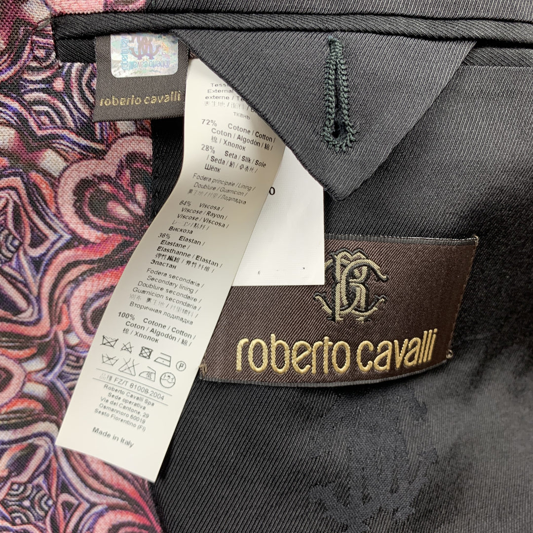 ROBERTO CAVALLI Size 48 Brick & Purple Print Cotton / Silk Sport Coat