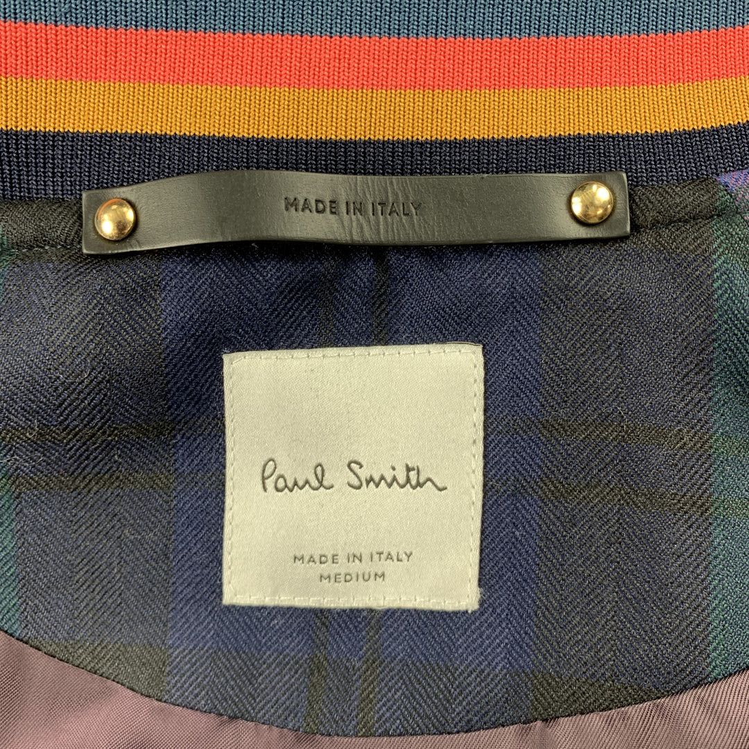 PAUL SMITH Size M Navy & Green Plaid Wool / Cashmere Zip Up Jacket