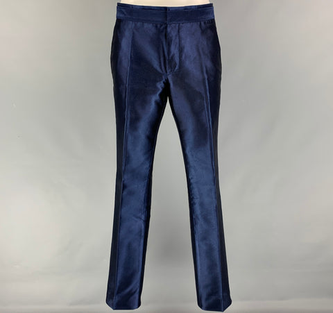 GUCCI Size 36 Regular Blue Cotton Acetate Notch Lapel Suit
