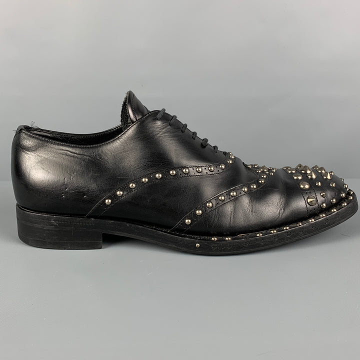 PRADA Size 10 Black Silver Studded Leather Lace Up Shoes