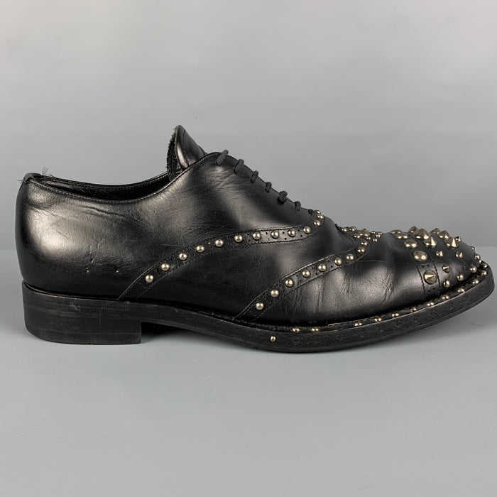 PRADA Size 10 Black Silver Studded Leather Lace Up Shoes