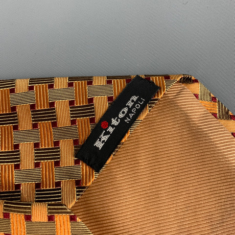 KITON Gold Burgundy Woven Silk Tie