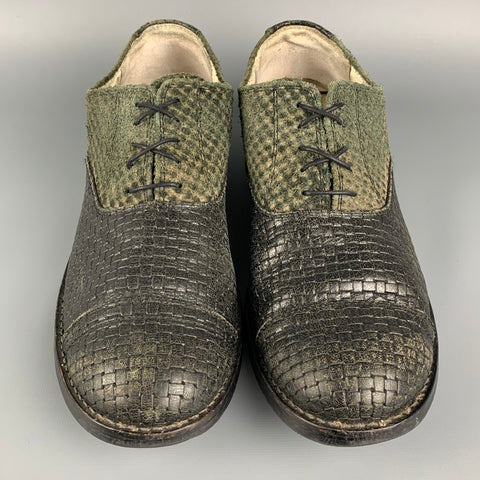 COMME des GARCONS HOMME PLUS Taille 9.5 Chaussures à lacets en cuir tressé gris noir