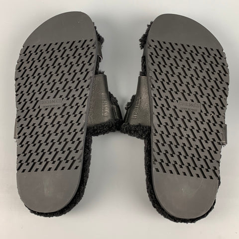 HERMES Size 9 Black Leather Sandals