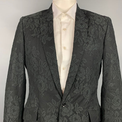 D&G by DOLCE & GABBANA Size 44 Black Lace Notch Lapel Sport Coat