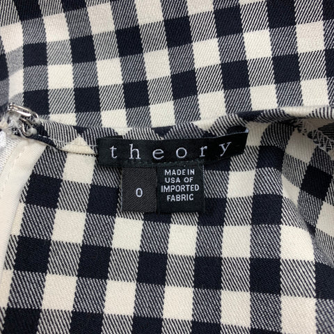 THEORY Size 0 Black & White Gingham Cotton Blend Sheath Dress