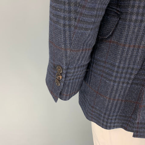 BRUNELLO CUCINELLI Size 42 Navy Gray Red Plaid Cashmere Sport Coat