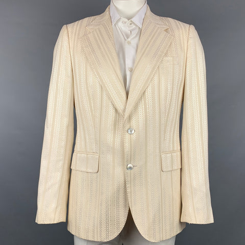 ROBERTO CAVALLI Size 44 Beige Jacquard Cotton Blend Sport Coat