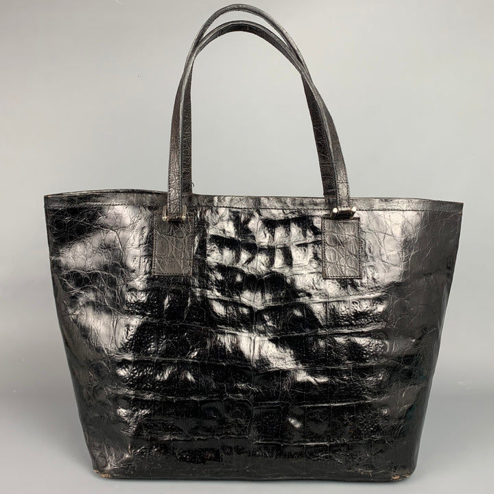 REYNA ICAZA Montecito Black Leather Alligator Tote Handbag