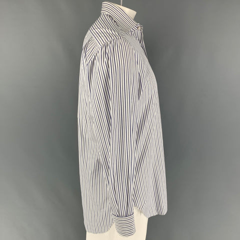 KITON Size M White Grey Blue Stripe Cotton Long Sleeve Shirt