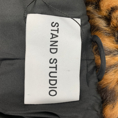 STAND STUDIO Size XS Tan Black Faux Fur Animal Print Notch Lapel Coat