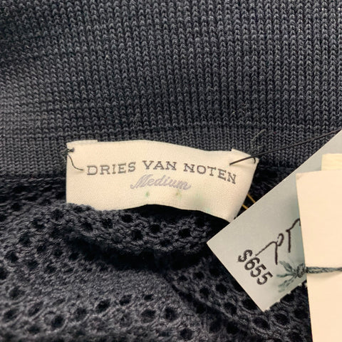 DRIES VAN NOTEN Size M Black Mesh Cotton Buttoned Polo