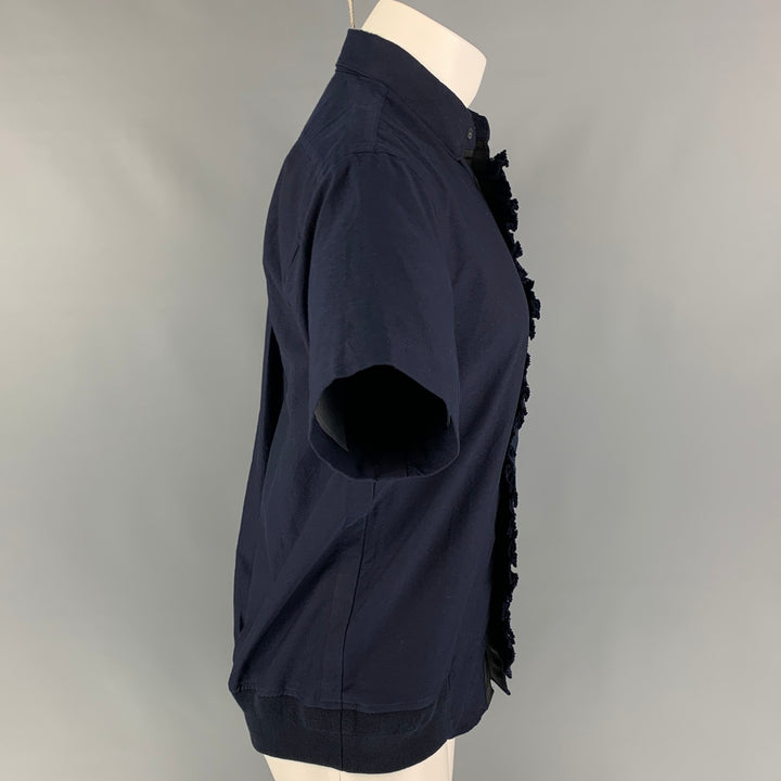 SACAI Size S Navy Cotton Polyester Button Up Short Sleeve Shirt