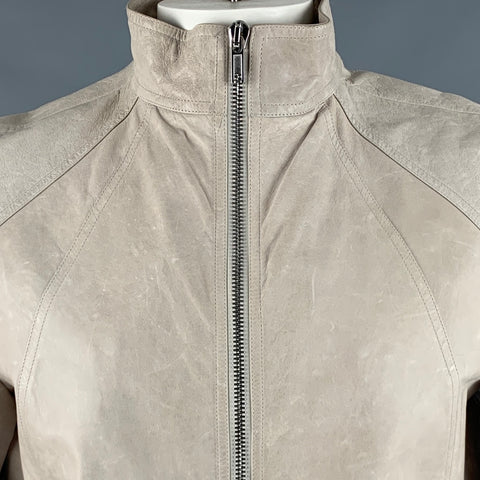 RICK OWENS Size L Grey Leather Zip Up Jacket