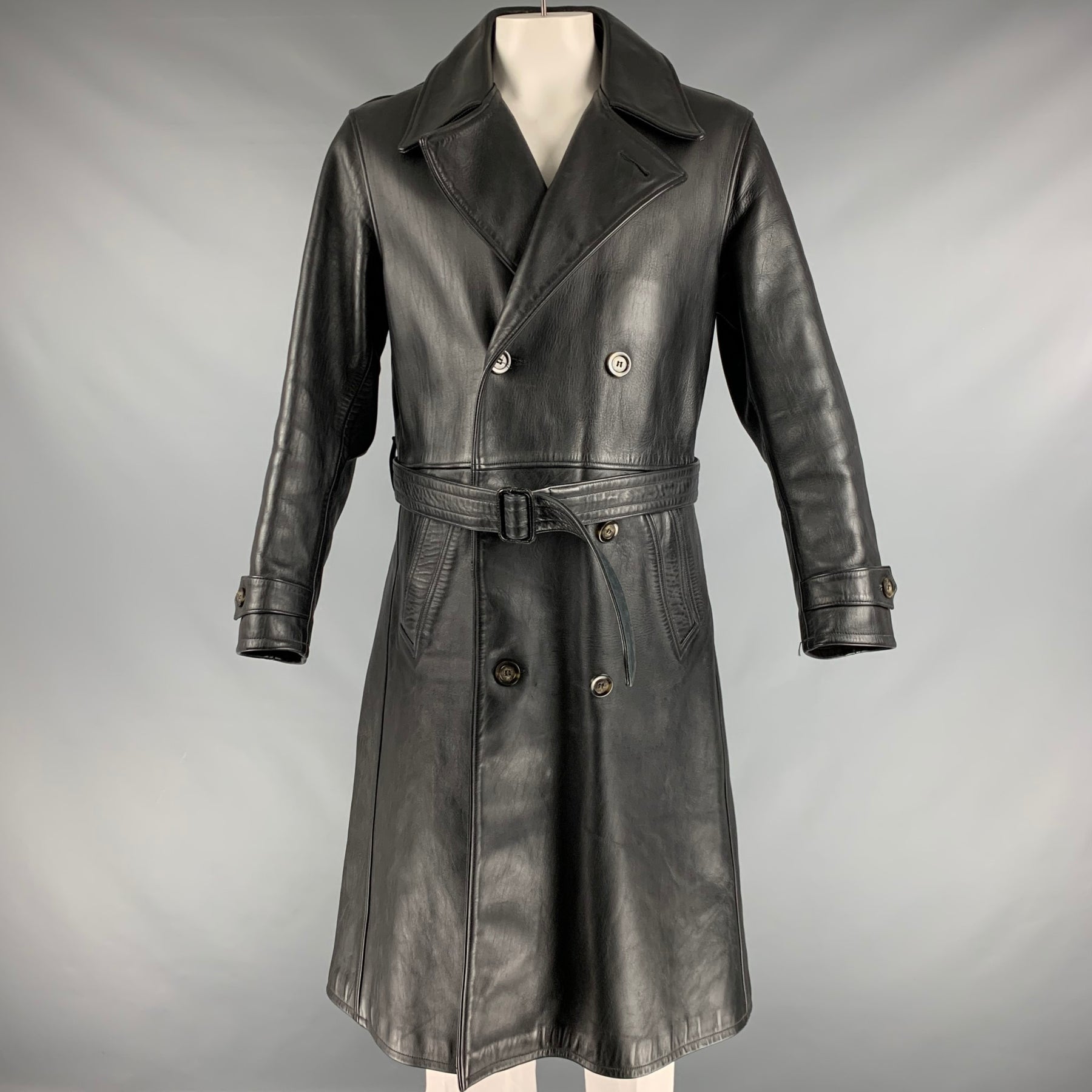LOST WORLDS Size 42 Black Leather Trench Coat – Sui Generis