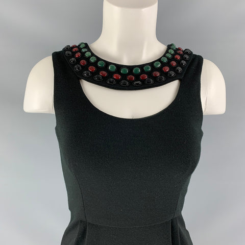 CATHERINE MALANDRINO Size S Black Wool Beaded Dress