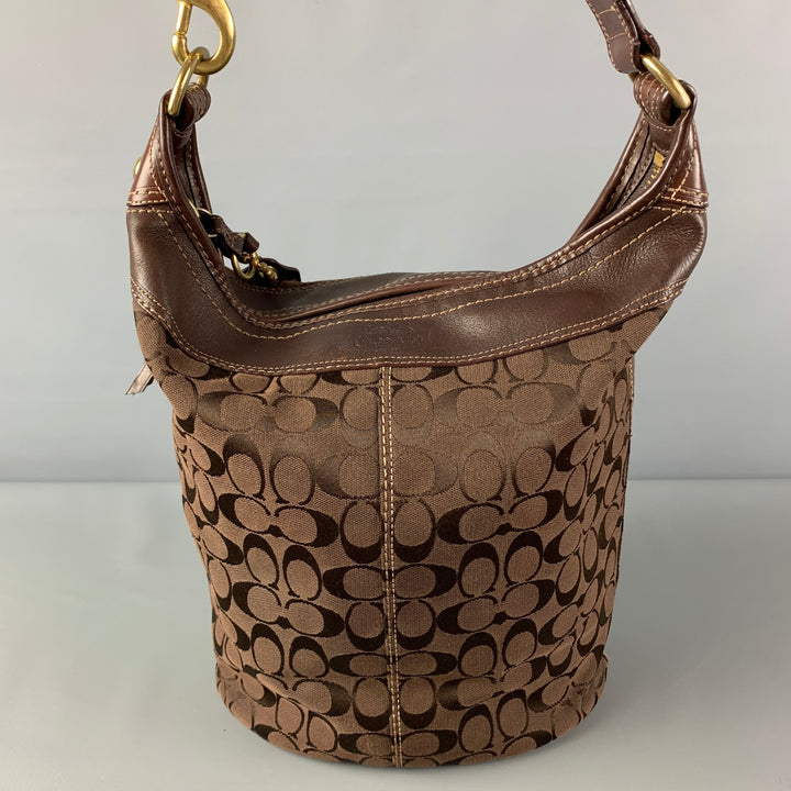 COACH Brown Monogram Canvas Leather Trim Shoulder Bag