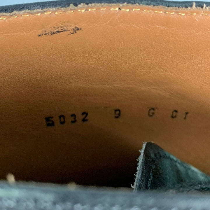 GRENSON Size 9 Black Perforated Leather Wingtip Boots