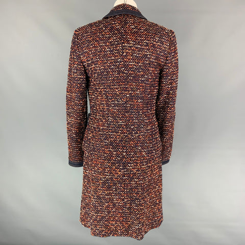ESCADA Size 4 Navy & Burgundy Textured Boucle Wool Blend Below Knee Dress Set