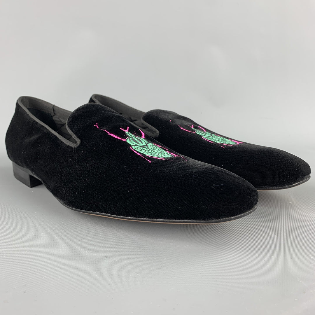PAUL SMITH Size 9 Black Embroidery Velvet Slipper Loafers